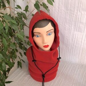 Unisex orange rust fleece long winter cold weather adjustable hood outdoor wear